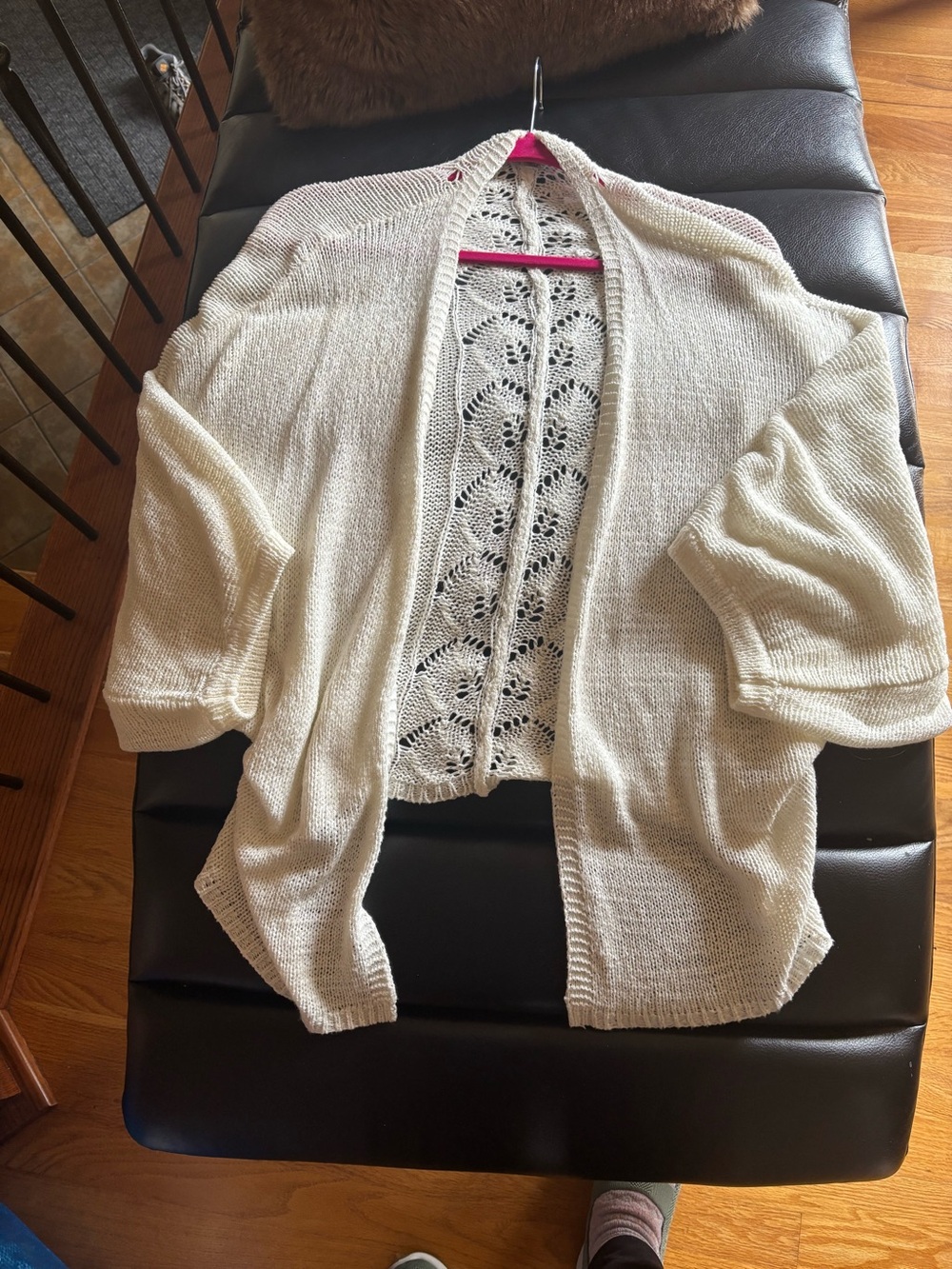 DAVI & DANI Cream Open-Front Knit Cardigan with Lace-Back Detail